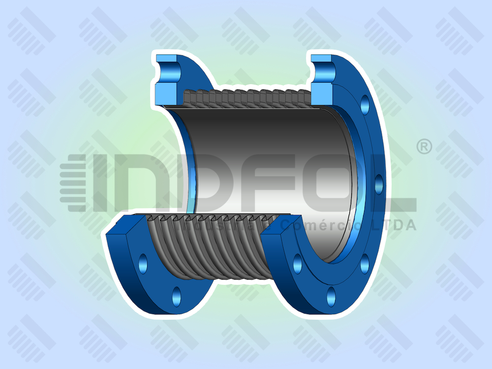 Junta de Expansão Metálica Simples Flangeada com Tubo Guia