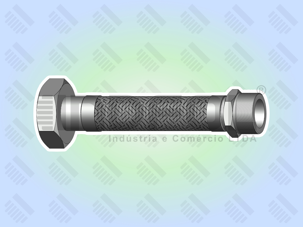 Flexível com Malha Roscado Macho Fixo e Fêmea Giratória